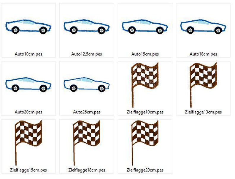 Rennauto und Zielflagge Stickdatei image number 2