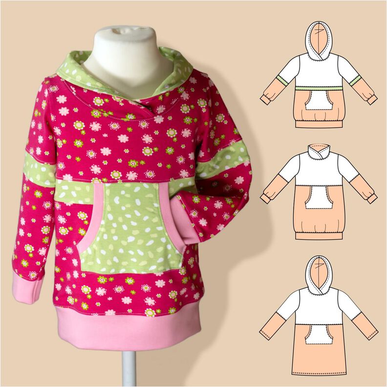 Kinder Sweatkleid „Yuna“ mit Kapuze oder Kragen 86-158 A4+A0 image number 1