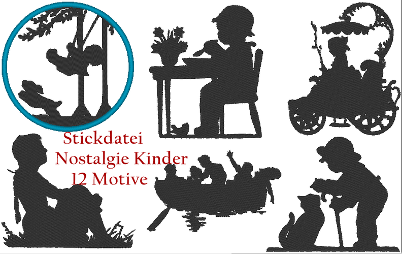 Nostalgie Kinder Silhouette Stickdatei Vol.2 image number 1