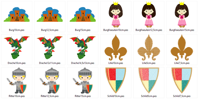 Ritter, Drache, Burg und Burgfräulein Stickdatei image number 2