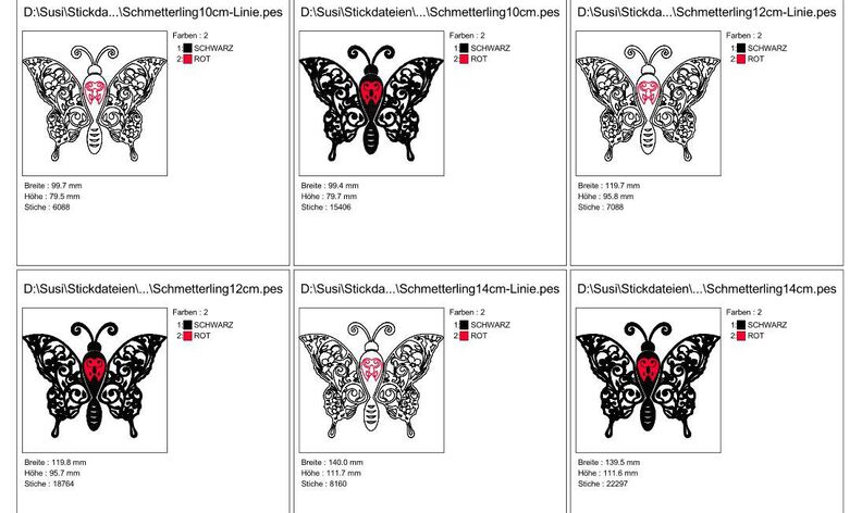Stickdatei Schmetterling Linie Schnörkel Blumen Silhouette image number 7