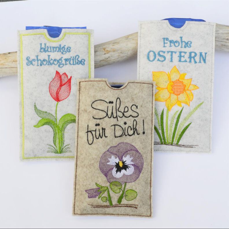 ITH Stickdatei Schokohülle Frühlingsblumen 3er SET 10x18cm image number 1