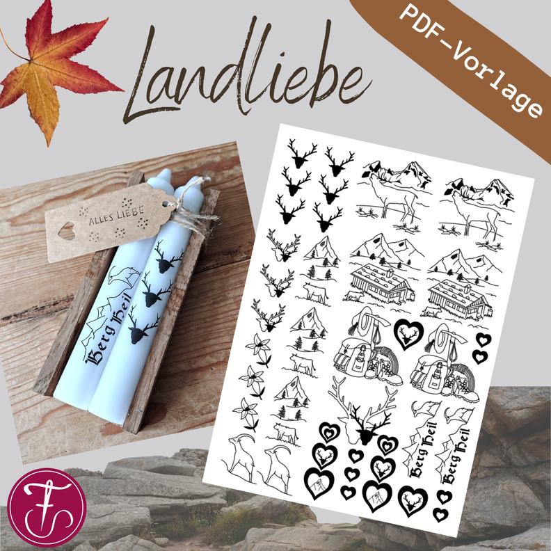 Vorlage für Kerzentattoo Berge Landliebe PDF image number 1
