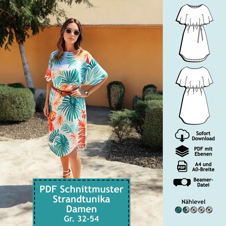 Tunika / Strandkleid, Schnitt mit Ebenen, A4, A0+, Beamer image number 1