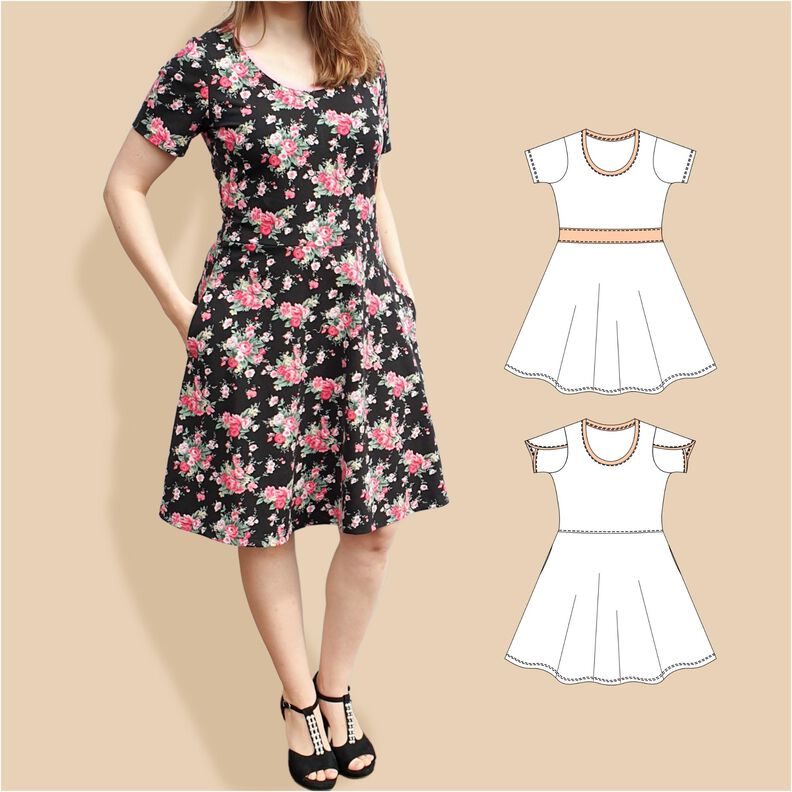 „Isa“ – Jerseykleid mit glockigem Rock, BU 80-116, A4+A0 image number 1