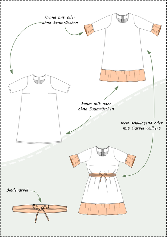 Sarah – weites Kleid mit Rüschen und Gürtel BU 80-116, A4+A0 image number 8