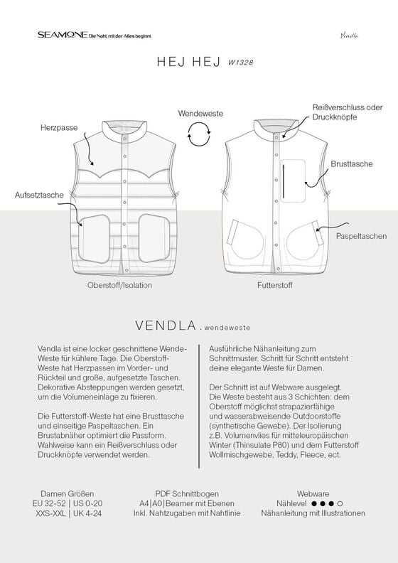 Wendeweste | Damen Schnittmuster PDF | 32–52 | Seamone image number 10