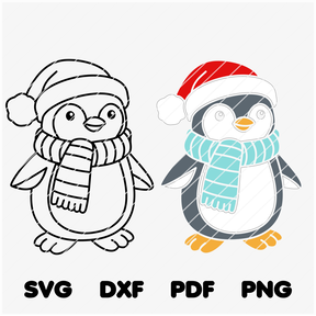 Plotterdatei Pinguin Weihnachten - 2 Varianten SVG PNG DXF