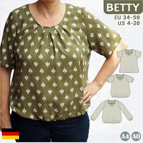 Betty - Bluse mit Falten und weiten Ärmeln BU 80-116, A4+A0
