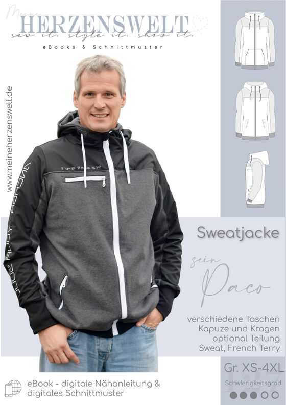 Sweatjacke Herren Schnittmuster Gr. XS-4XL - Paco #127 image number 10