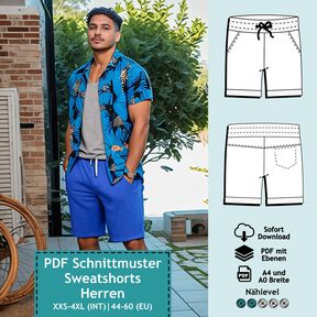 Männer Sweatshorts, XXS-4XL - Schnittmuster mit Ebenen