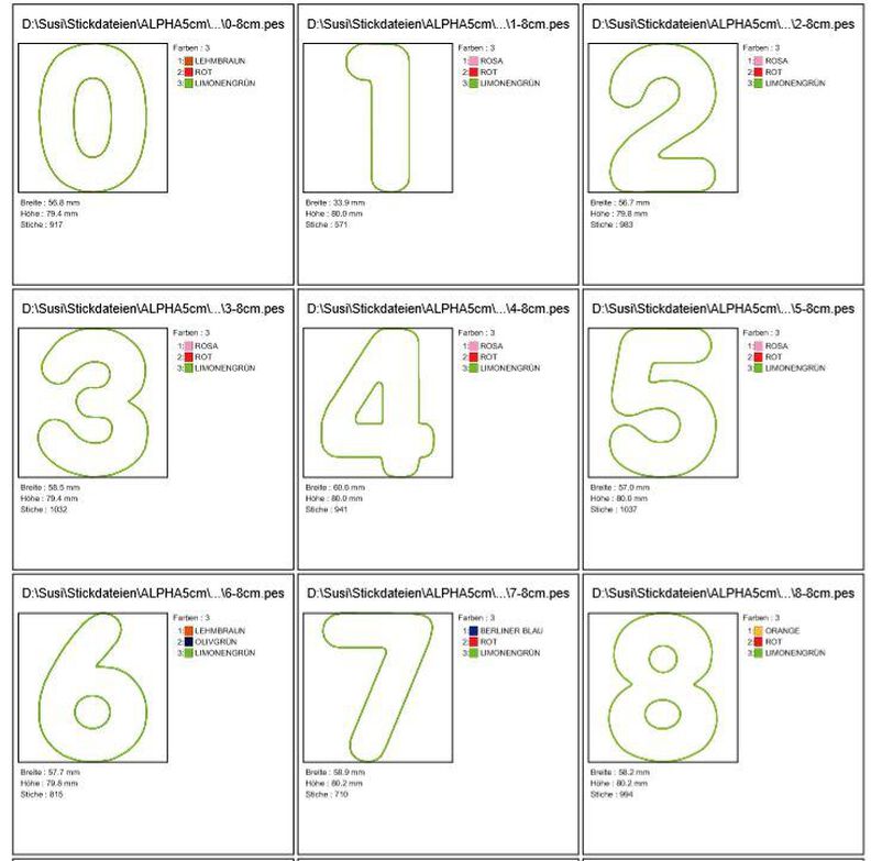 8cm Doodle Buchstaben und Zahlen Stickdatei Alphabet Zahl image number 4