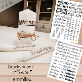 Druckvorlage "Silvester" Kerzen/Anhänger PDF & JPG  Druckvorlage "Silvester" Kerzen/Anhänger PDF & JPG