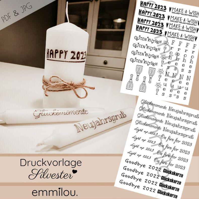 Druckvorlage "Silvester" Kerzen/Anhänger PDF & JPG  image number 1