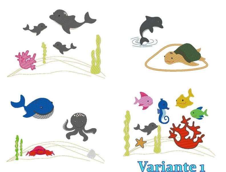 Stickdatei - SET Meer Kissen ITH Taschenbild Wal Fisch image number 2