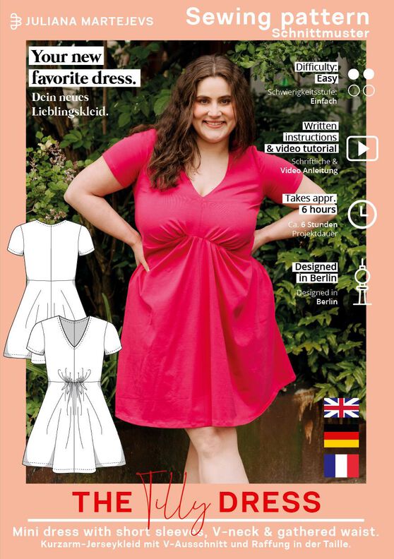 Jersey Kleid Schnittmuster Damen V-Ausschnitt Kurze Ärmel image number 5