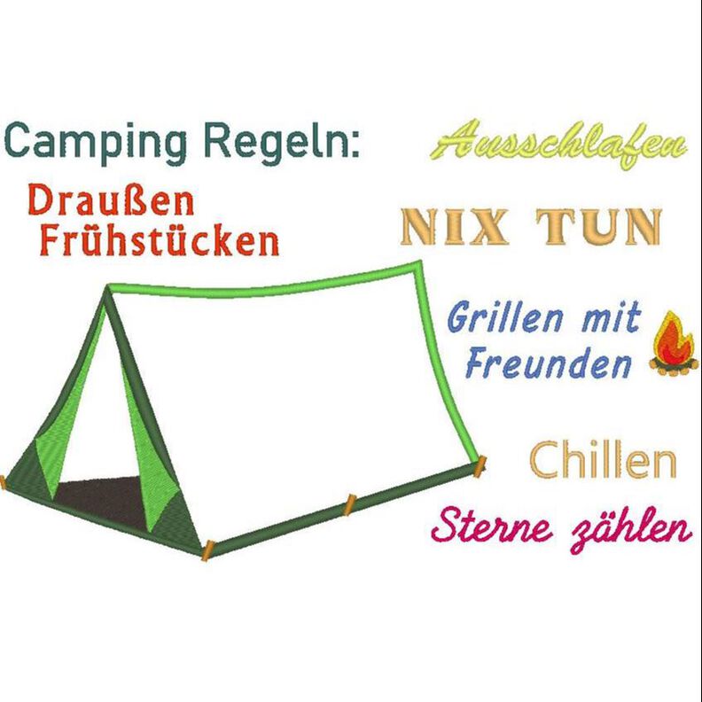 Zelt - Camping Regeln Stickdatei image number 1