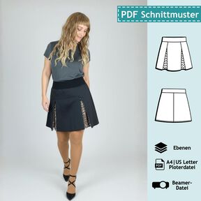 Faltenrock Lene,  Schnittmuster m. Ebenen, A4, A0+, Beamer