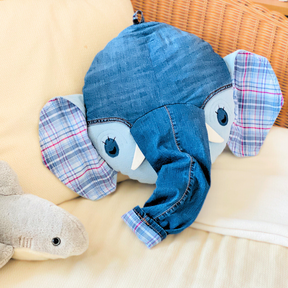 Kuschelkissen Elefant, Jeans Upcycling + Reststoffe