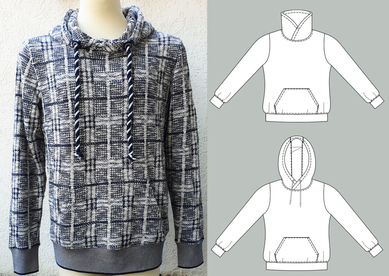 Herrenhoodie Max – Wickelkapuze/Kragen, Gr. 44-60, A4+A0 image number 3