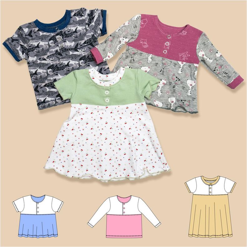 Linn – Baby Shirt oder Kleid mit Knopfleiste Gr 56-98, A4+A0 image number 1