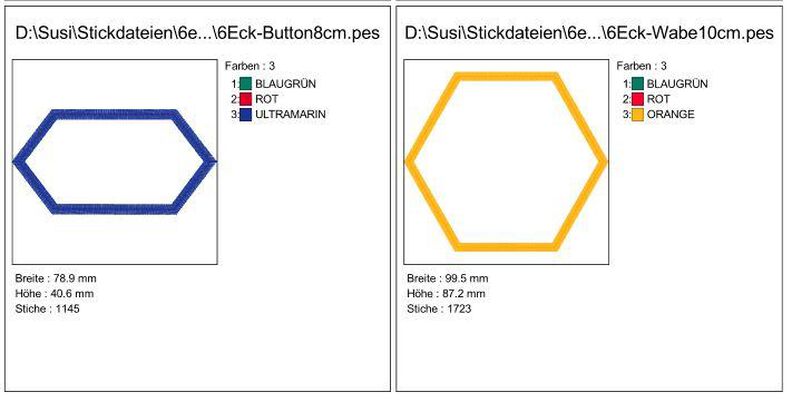 6-eck Rahmen Button Wabe Stickdatei für Stoff-Applis image number 3