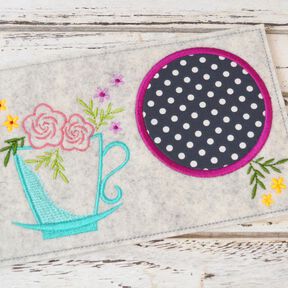  Stickdatei Untersetzer Blumentasse 13x18cm und 13x20cm