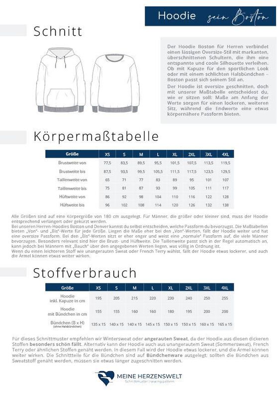 Hoodie Herren –  Schnittmuster Gr. XS-4XL – Boston image number 2