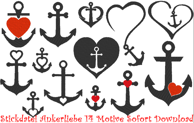 Stickdatei Love Anker mit Herz image number 1