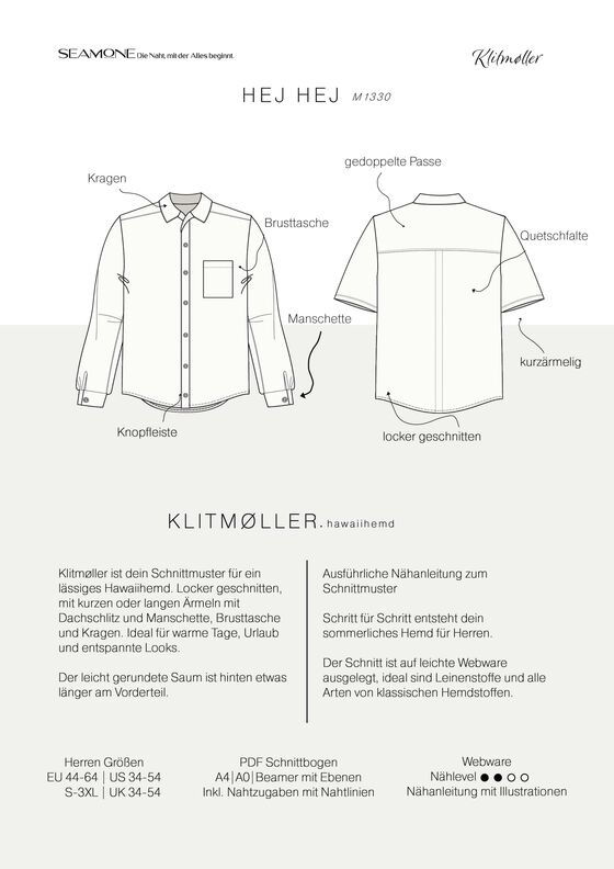 Hawaiihemd | Herren Schnittmuster PDF | 44-64 | Seamone image number 8