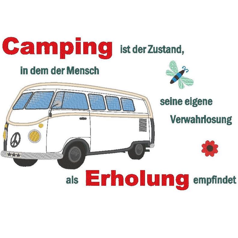 Camping Bus - Camping ist Erholung Stickdatei image number 1