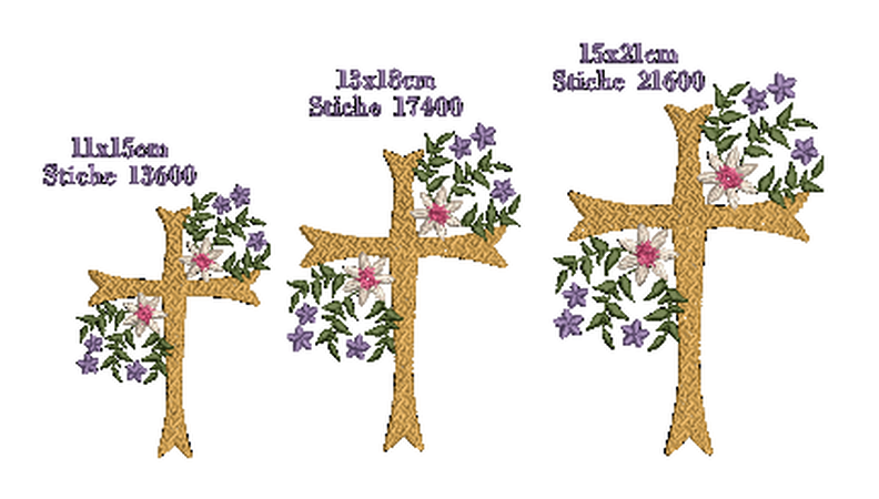 Stickdatei Kreuz Kommunion Blumen SET image number 3