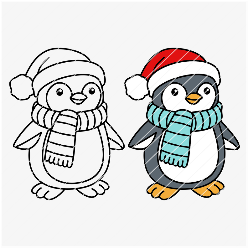 Plotterdatei Pinguin Weihnachten - 2 Varianten SVG PNG DXF image number 5