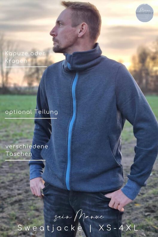 Sweatjacke Herren Schnittmuster Gr. XS-4XL - MANUC #133 image number 2