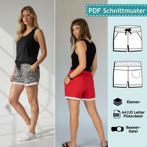 Sweatshorts, Schnittmuster mit Ebenen, A4, A0+, Beamer