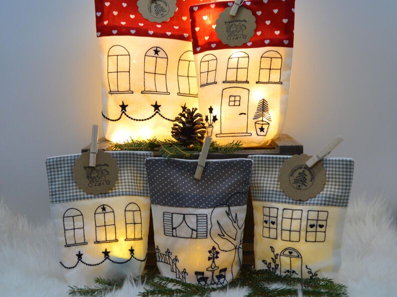 Lichterbeutel 15x22cm Stickdatei Haus Häuser SET ITH image number 8