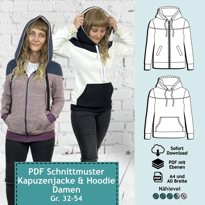 Schnittmuster + Anleitung Hoodie/ Jacke Bonnie Gr. 32–54 image number 1