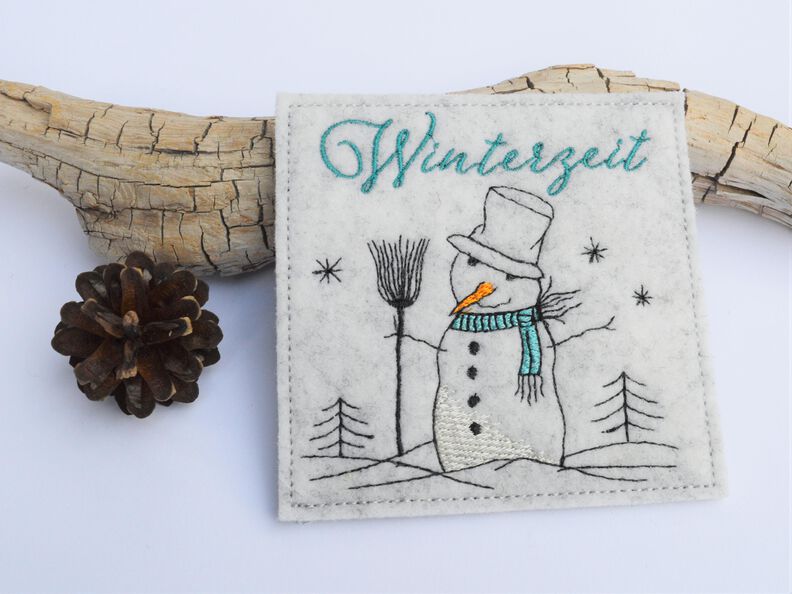 Stickdatei Schneemann ITH Untersetzer Mugrug 10x10cm image number 2