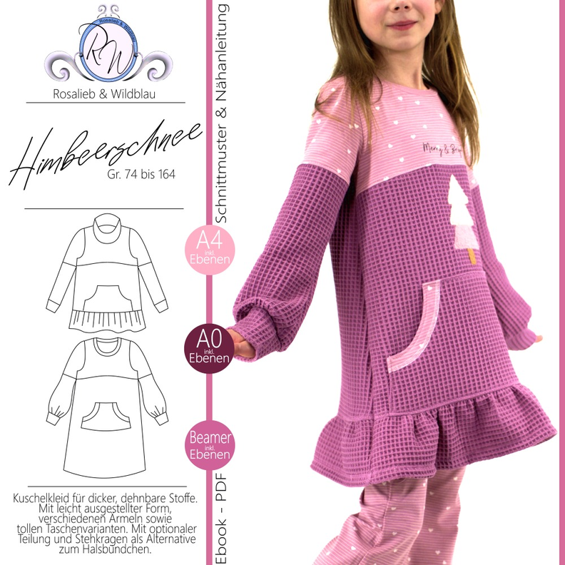 Schnittmuster Himbeerschnee Kuschelkleid Gr. 74 bis 164 image number 1