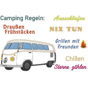 Camping Bus - Camping Regeln Stickdatei