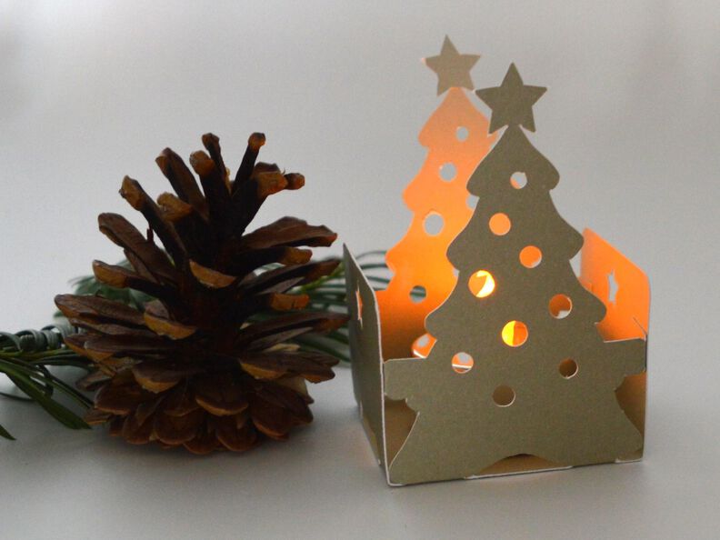 Plott Weihnachtsbaum Körbchen Teelicht Lichterhaus image number 6