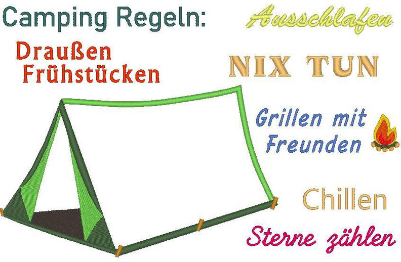 Zelt - Camping Regeln Stickdatei image number 3