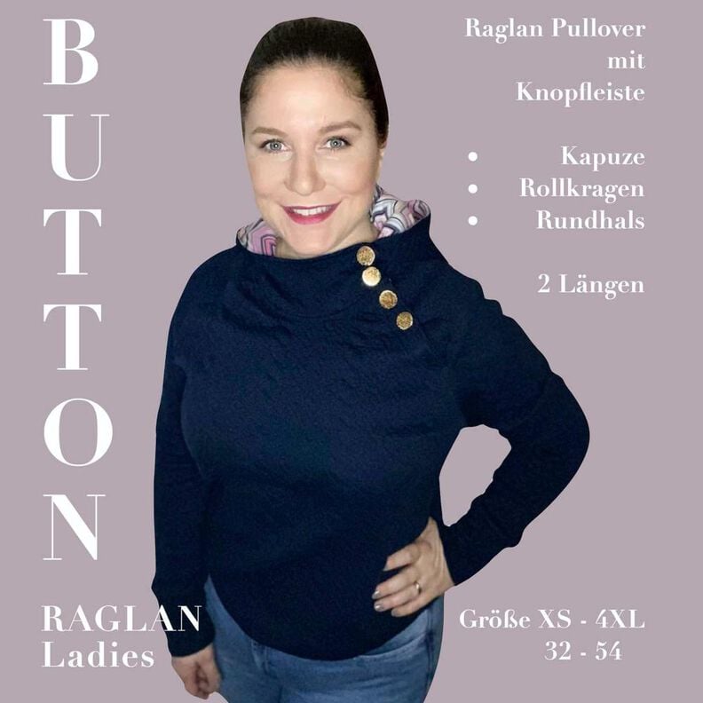 Damen Knopfleisten Pullover BUTTON RAGLAN Gr. XS-4XL (32-54) image number 1