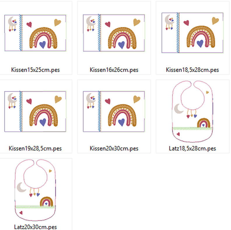 Stickdatei - Regenbogen Mond Boho Kissen Lätzchen SET ITH image number 9