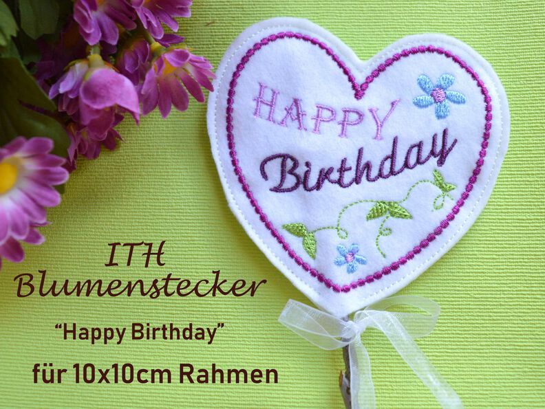 ITH Stickdatei Blumenstecker zum Geburtstag 10x10cm image number 3