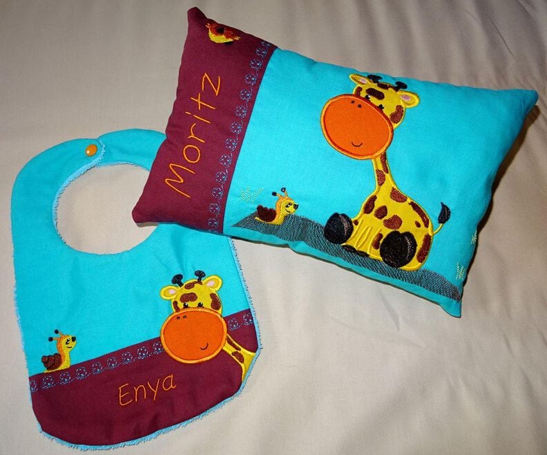 Stickdatei Giraffe + Schnecke Kissen / L&auml;tzchen SET ITH image number 4
