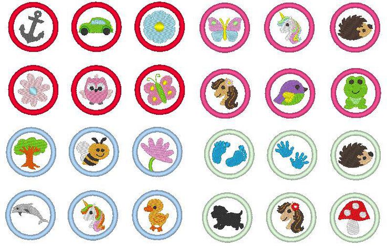 2cm Minis jeweils mit 3cm Button 54 Motive Stickdatei image number 3