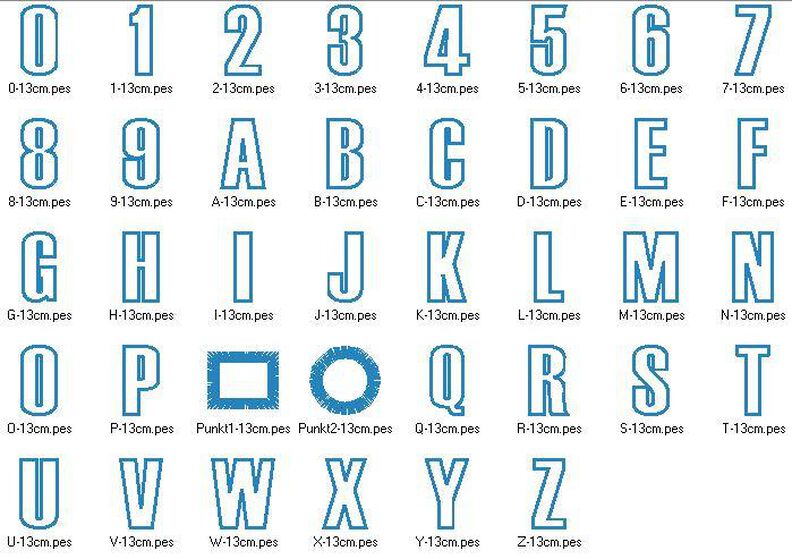 13cm Buchstaben schmal + Zahlen Stickdatei Alphabet Zahl image number 7