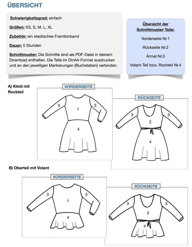 Kleid/ Shirt #Kylie Nähanleitung und Schnittmuster (XS-XL) image number 7