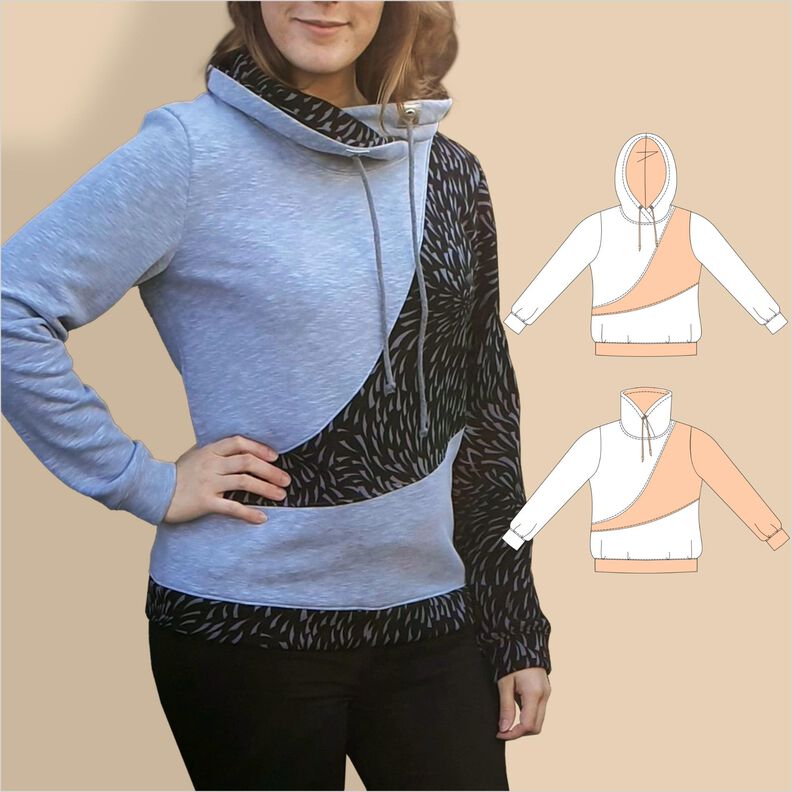 Lara Hoodie mit Wellenmuster, Kapuze, Kragen BU 80-116 A4+A0 image number 1